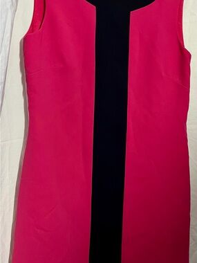 Tahari Hot Pink and Black Colorblock Midi Dress